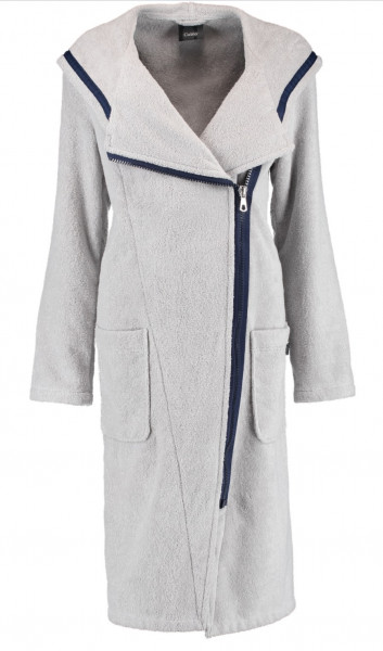 Cawö Damen Bademantel 6116 Reißverschluss platin-navy 110cm